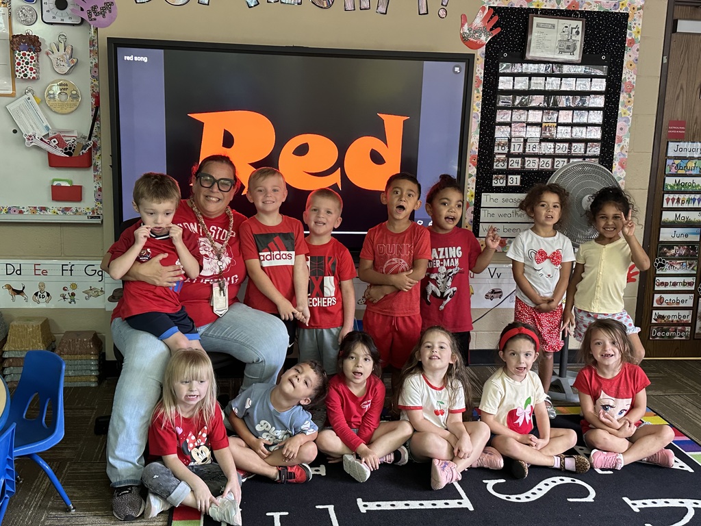 Ms. Silva's class showing off their red shirts for RED day!