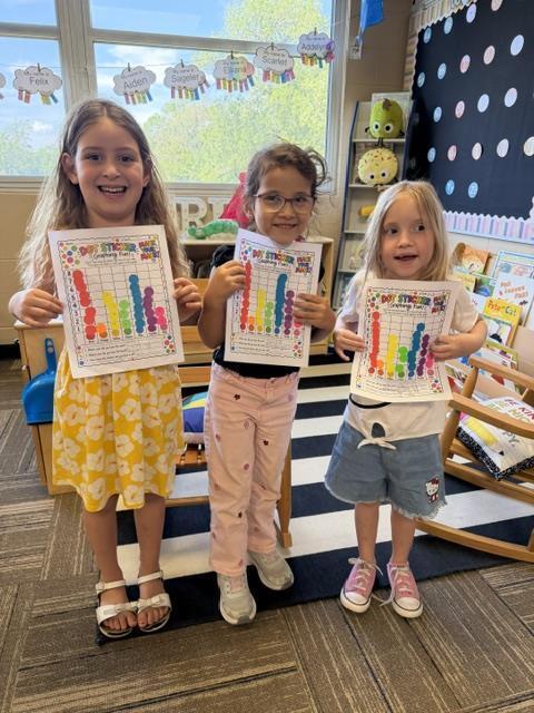 Students posing with dot sticker charts
