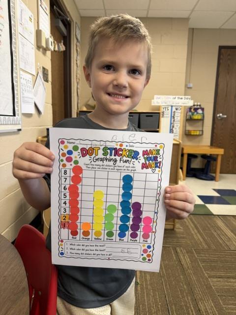 Little boy posing with dot sticker chart