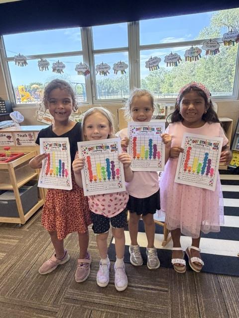 Students posing with dot sticker charts
