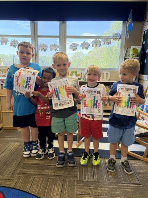 Students posing with dot sticker charts