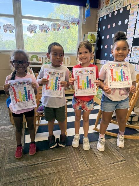 Students posing with dot sticker charts