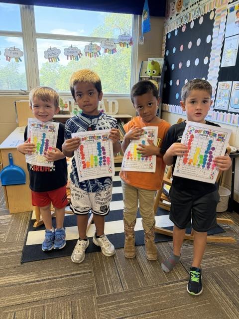 Students posing with dot sticker charts