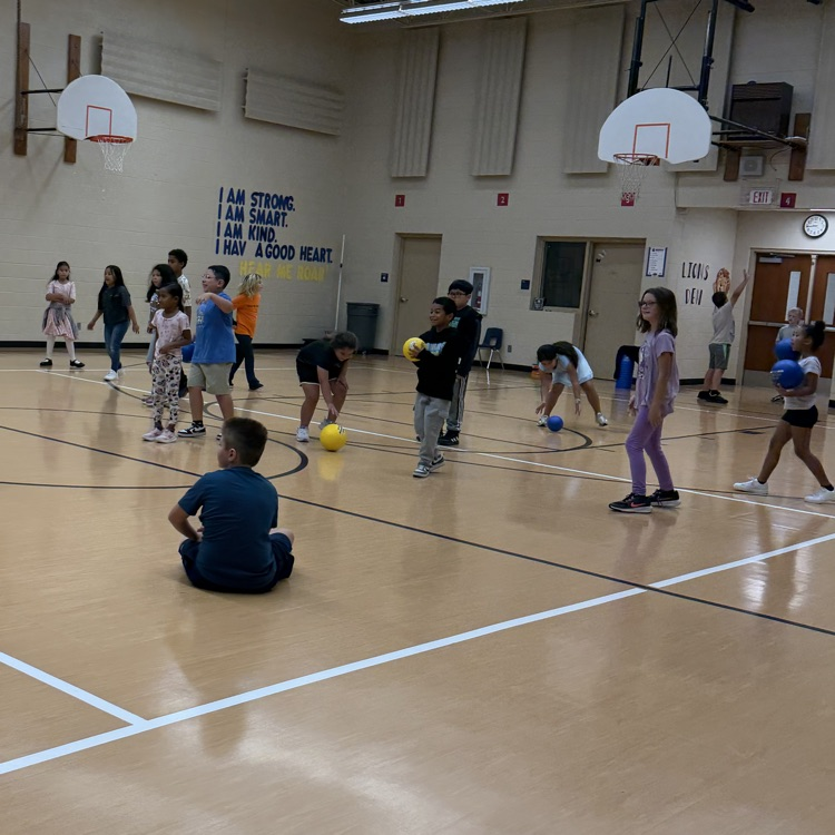 Third graders stretch their muscles in PE.💛🦁
