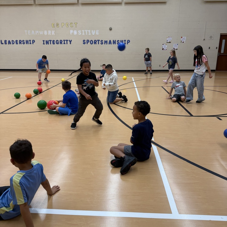 Third graders stretch their muscles in PE.💛🦁