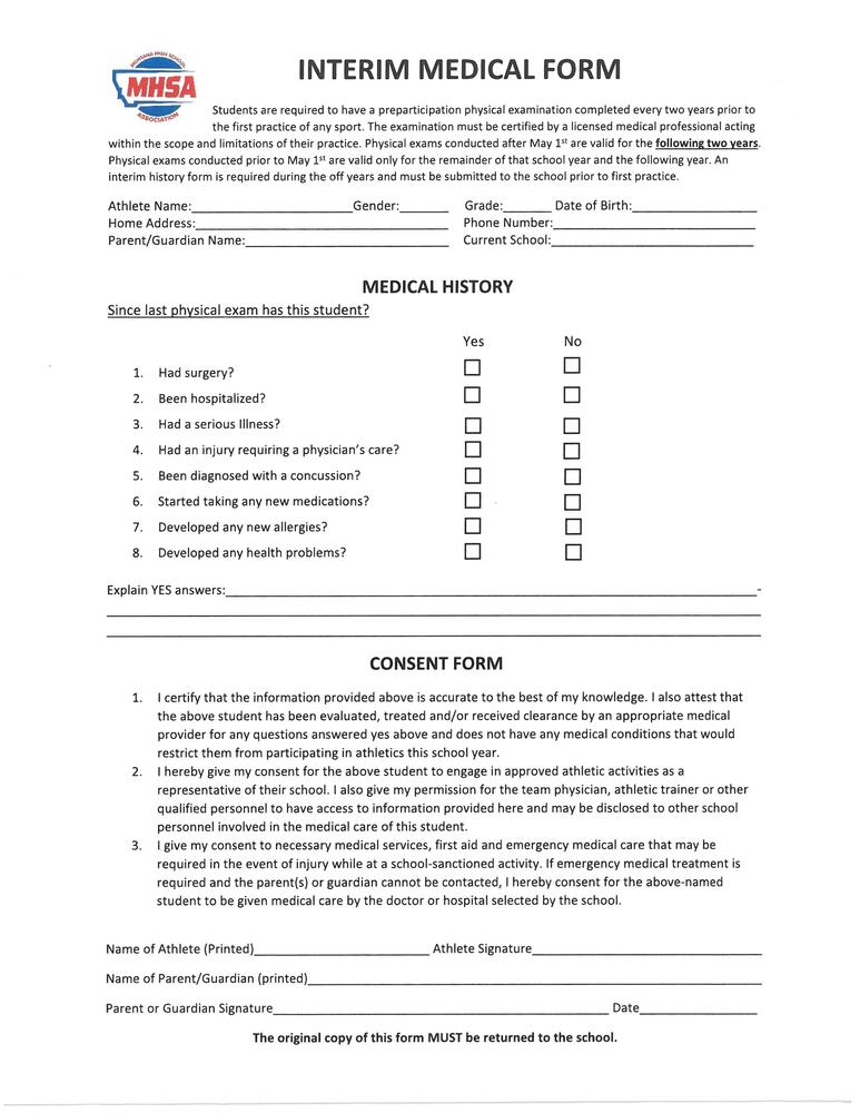 Sports Physical Interim form