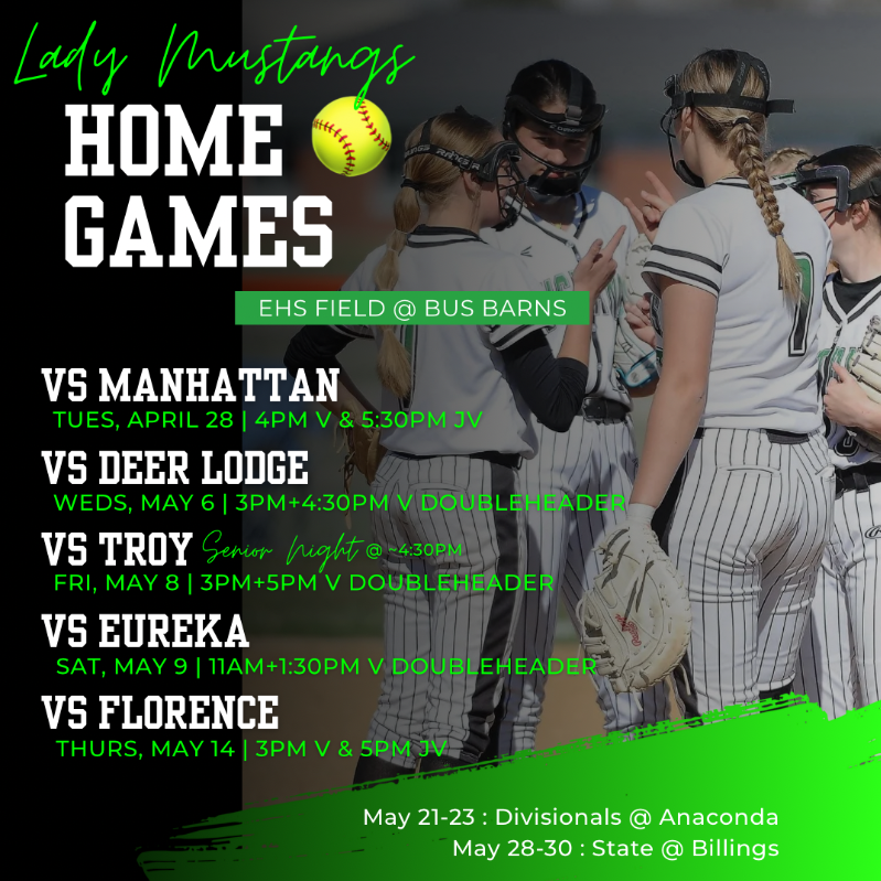 Home Game Schedule for Mustang Softball