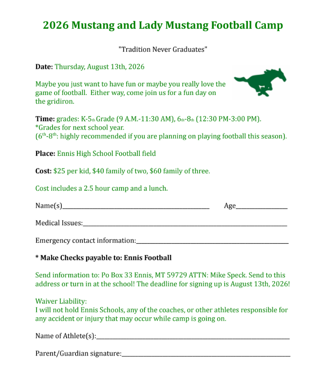 Football Camp Registration Form