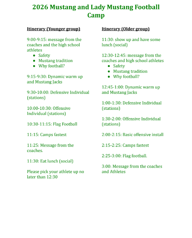 Football Camp Schedule