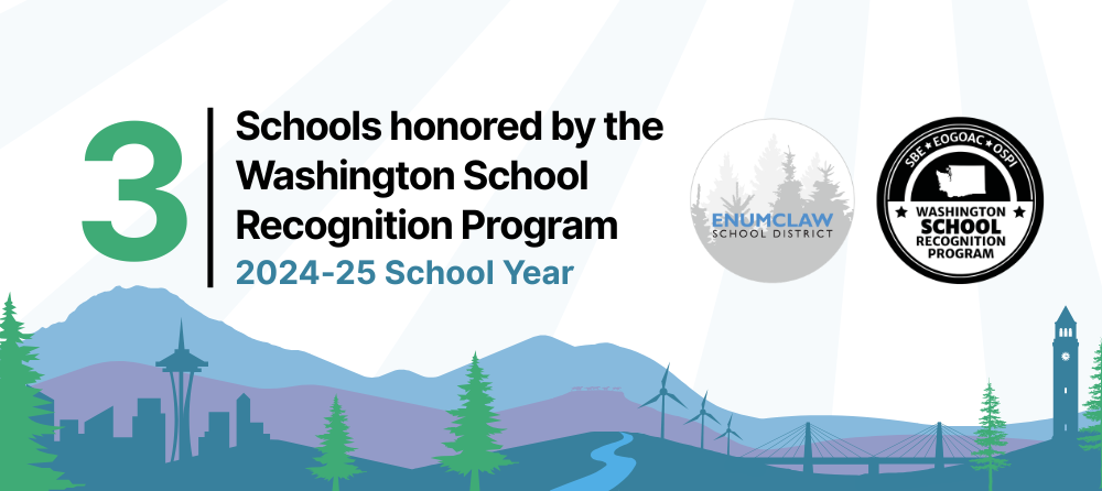3 schools honored by the washington school recognition program 2024-2025 ESD logo and program logo with washington skyline in background