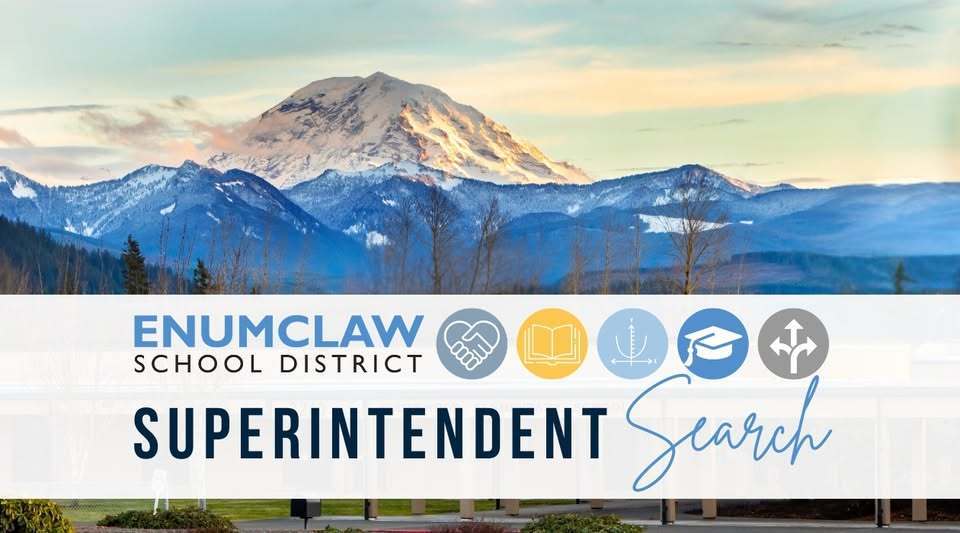 Superintendent Search with ESD logo and photo of Mt. Rainier in the background