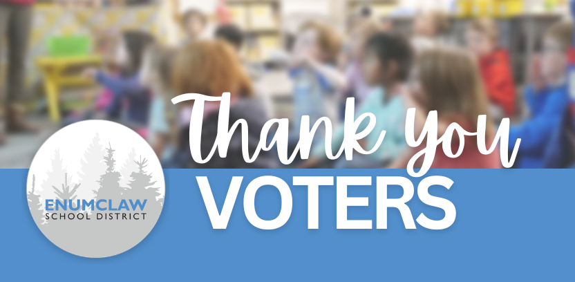 Thank you voters with the district logo infront of mt rainier