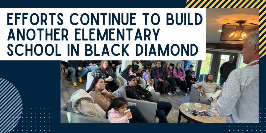 Efforts Continue to build another elementary school in Black Diamond with a photo of a community meeting with ten trails residents