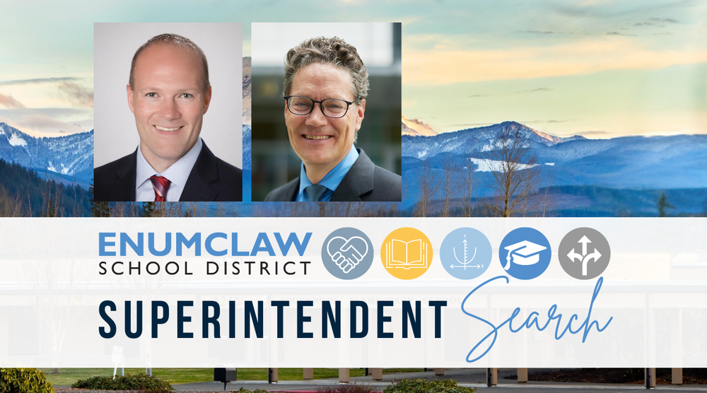Superintendent Search with ESD logo and photo of Mt. Rainier in the background