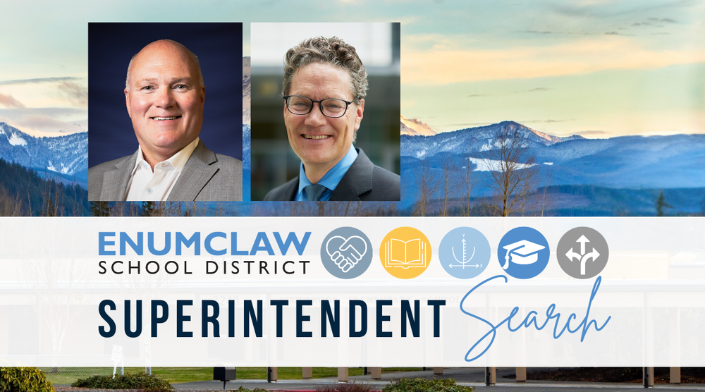 Superintendent Search with ESD logo and photo of Mt. Rainier in the background