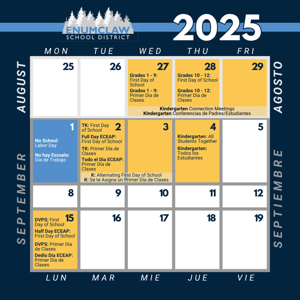 Calendar of start dates August 27-September 15, 2025