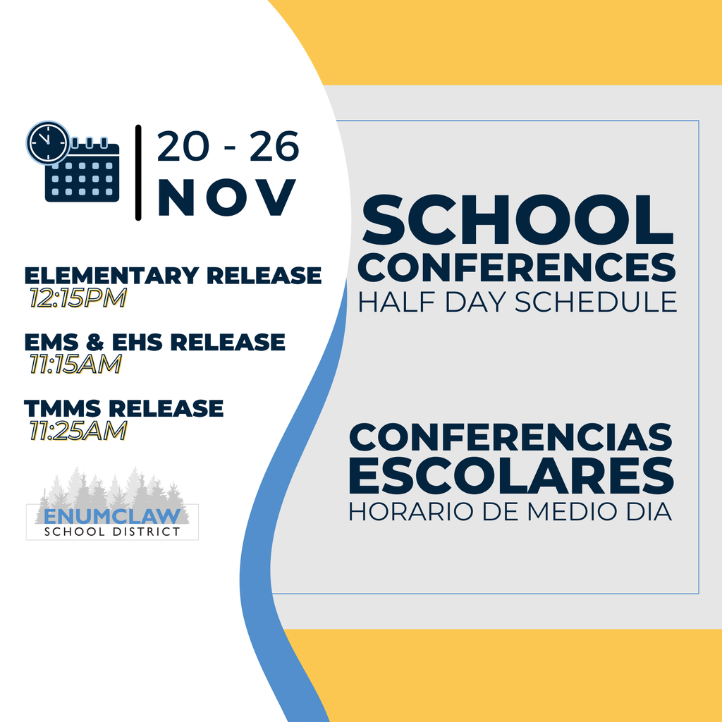 Nov 20 - 26 are school conferences half day schedule.