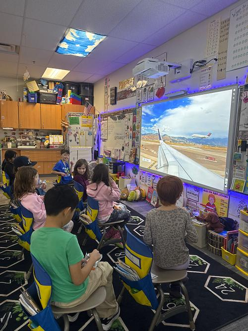 Our students sitting in their seats watching a video of Australia