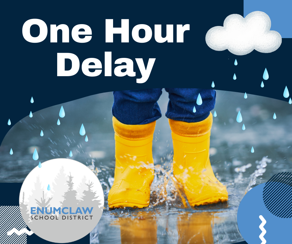 One Hour Delay with photo of rainboots in puddle and ESD logo