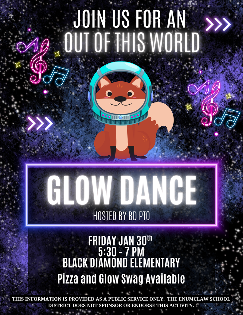Join us for an out of this world glow dance hosted by BD PTO.  Friday, January 30th from 5:30 to 7:00pm