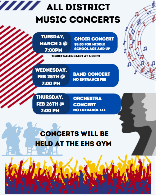 Updated Schedule for All District Music Concerts