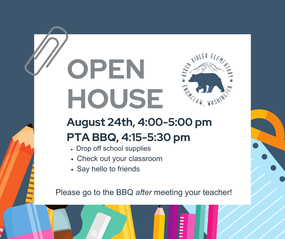 Open House August 24th from 4-5pm  Back to School BBQ 4:15-5:30pm