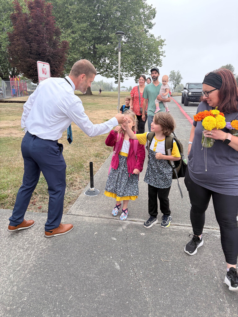 Students arriving at school
