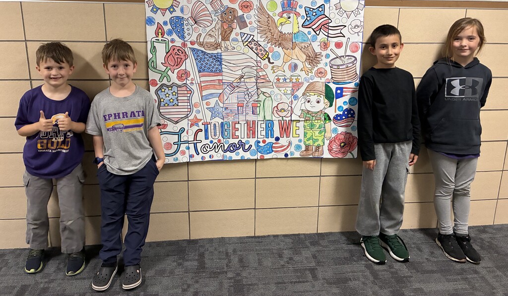 Akron Elementary Students with Memorial Day Sign