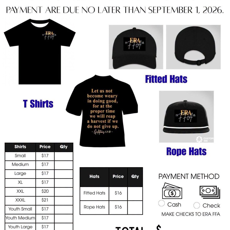 FFA T-Shirt and Hat Orders