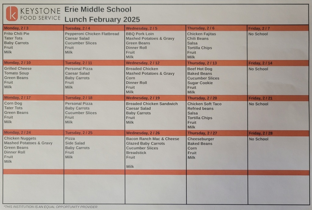 January Lunch and Breakfast Menus