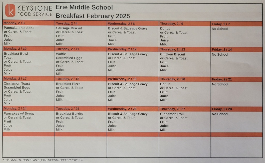 February Breakfast Menu