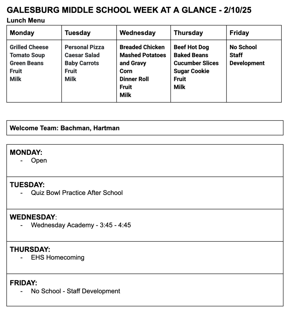 2/10/25 Week at a glance