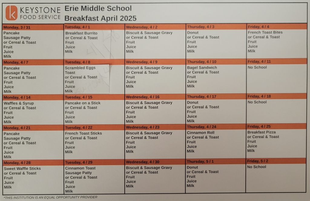 April Breakfast Menu