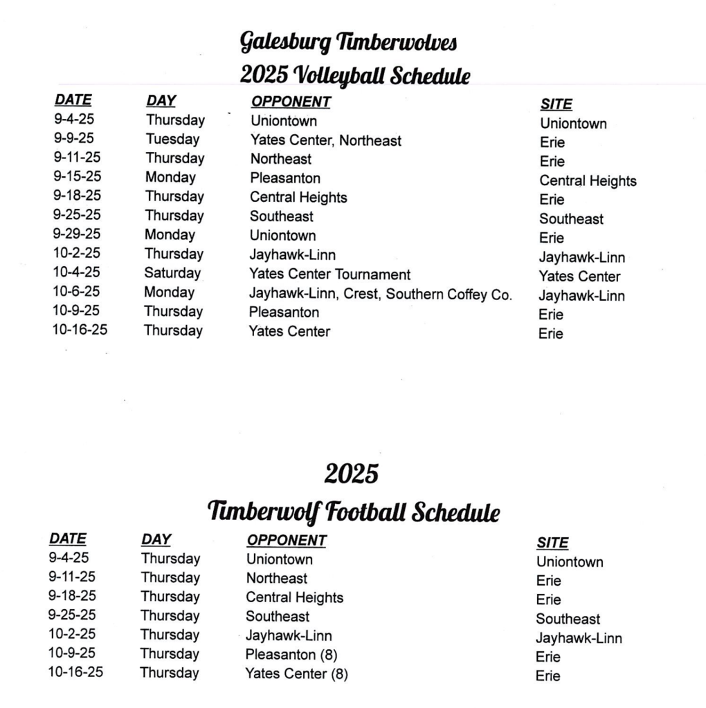 2025 VB/FB Schedule