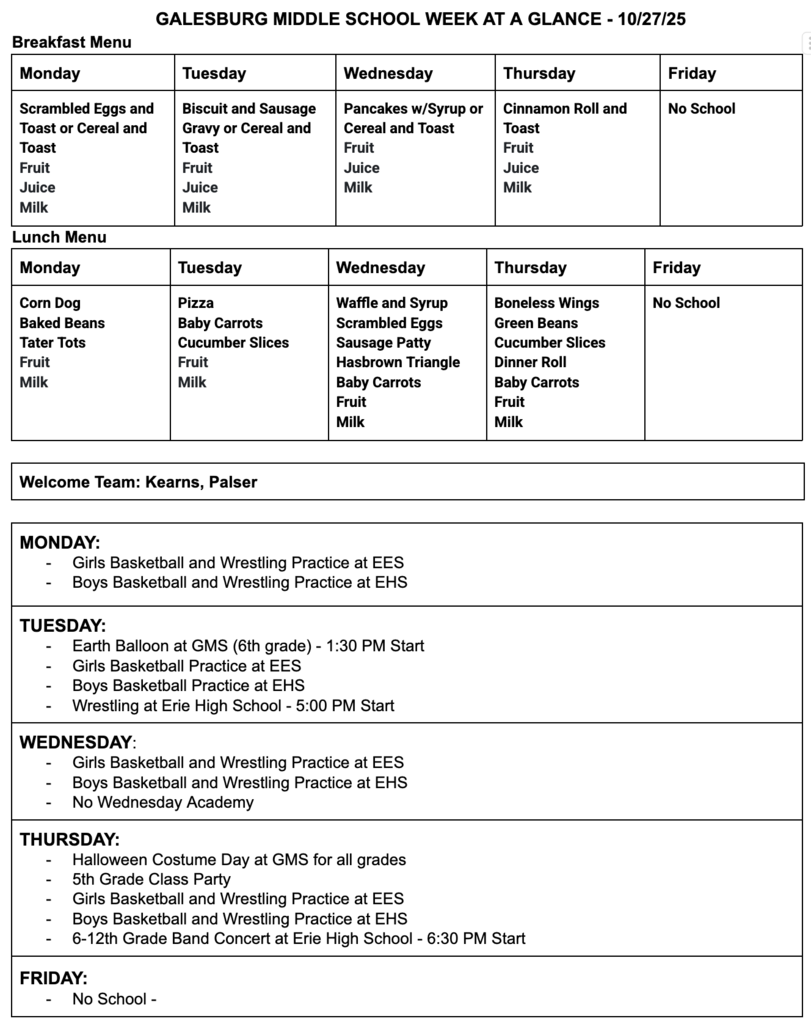 10/27/25 Week at a Glance
