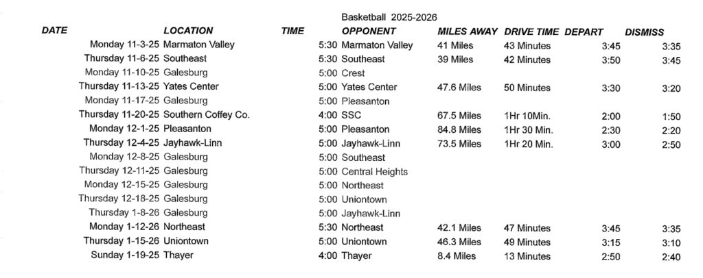 2025/2026 Basketball Schedule