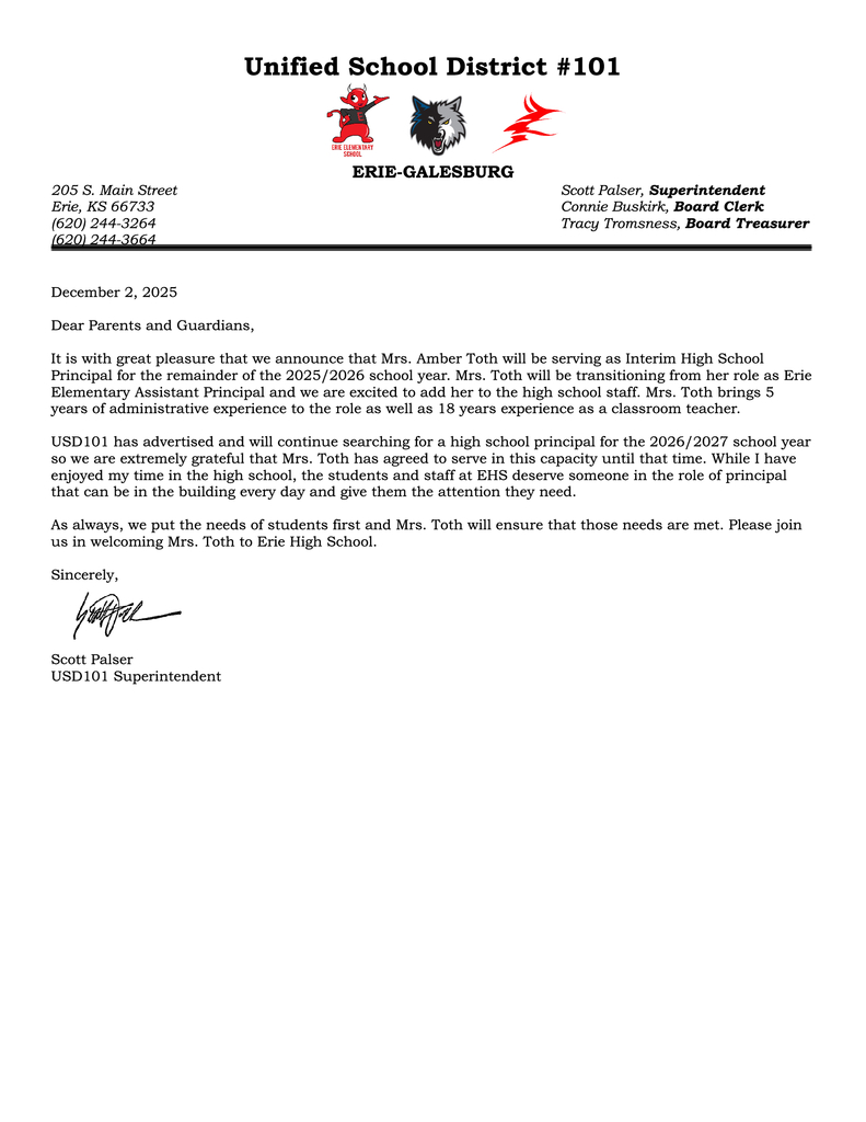 EHS parent letter