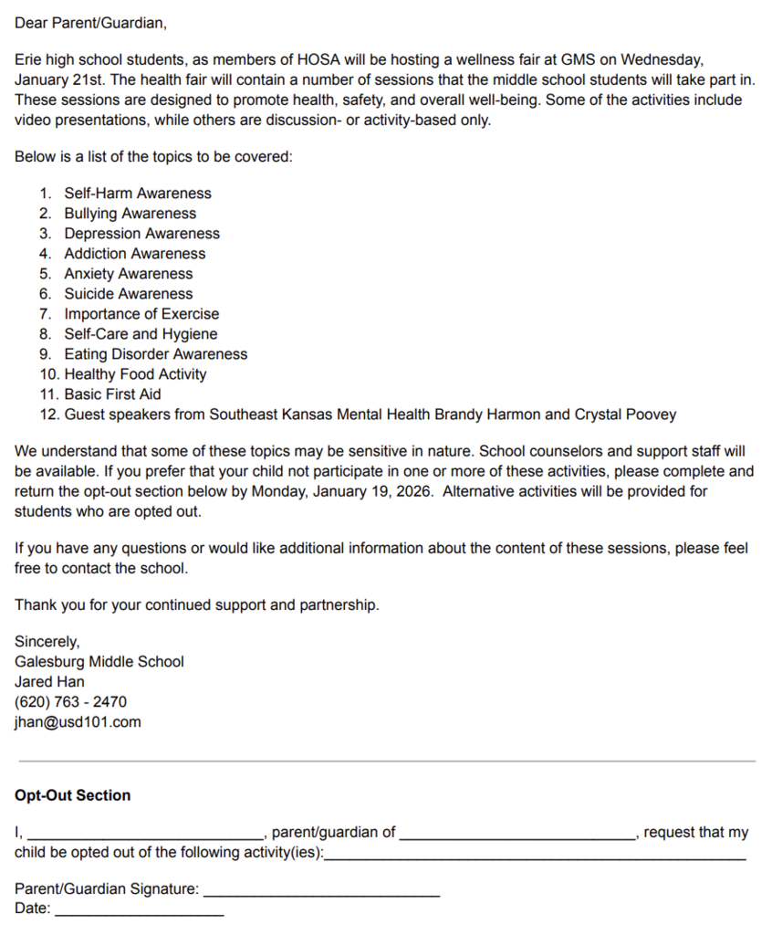 Health Fair Opt-Out Form