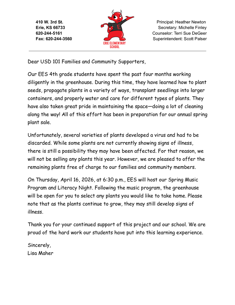 Greenhouse letter
