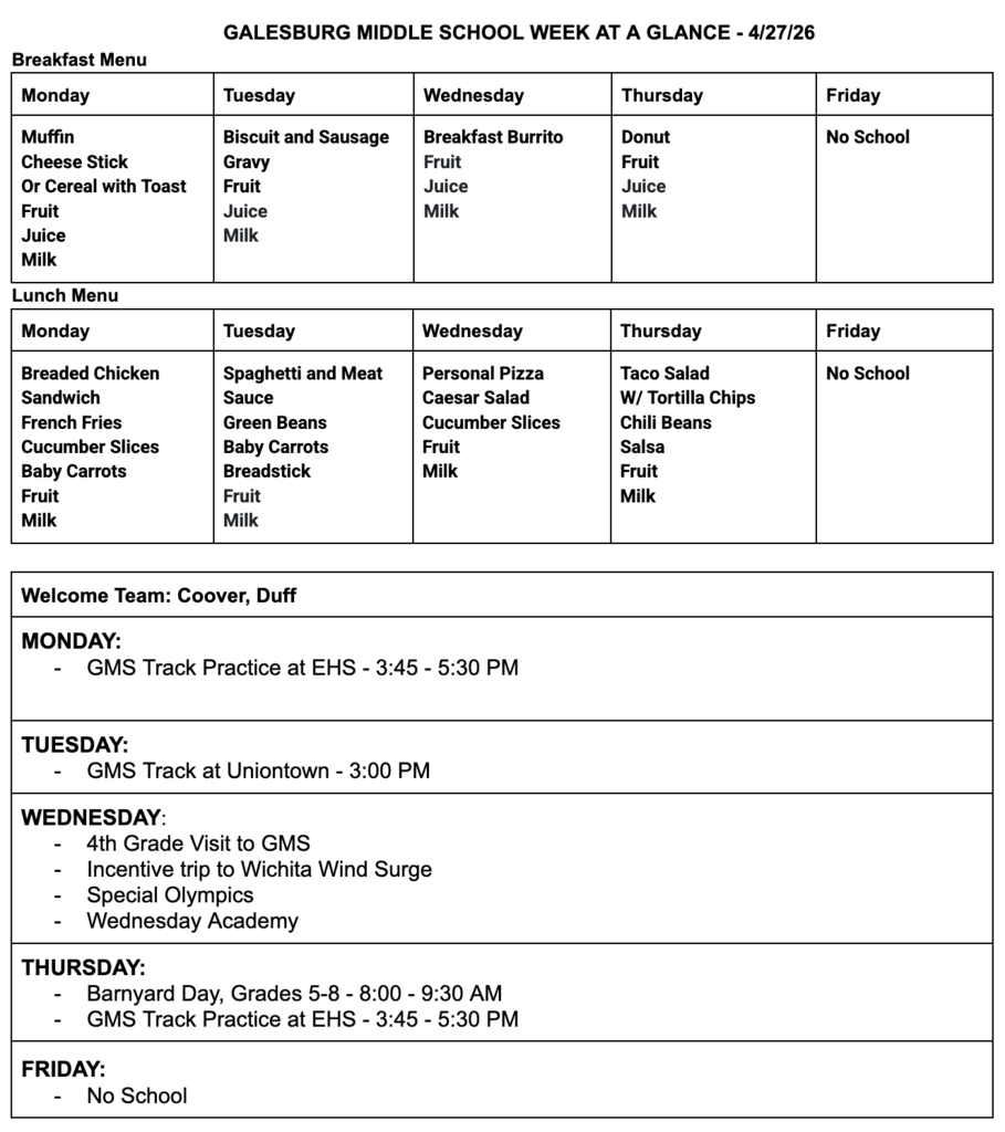 4/27/26 Week at a Glance