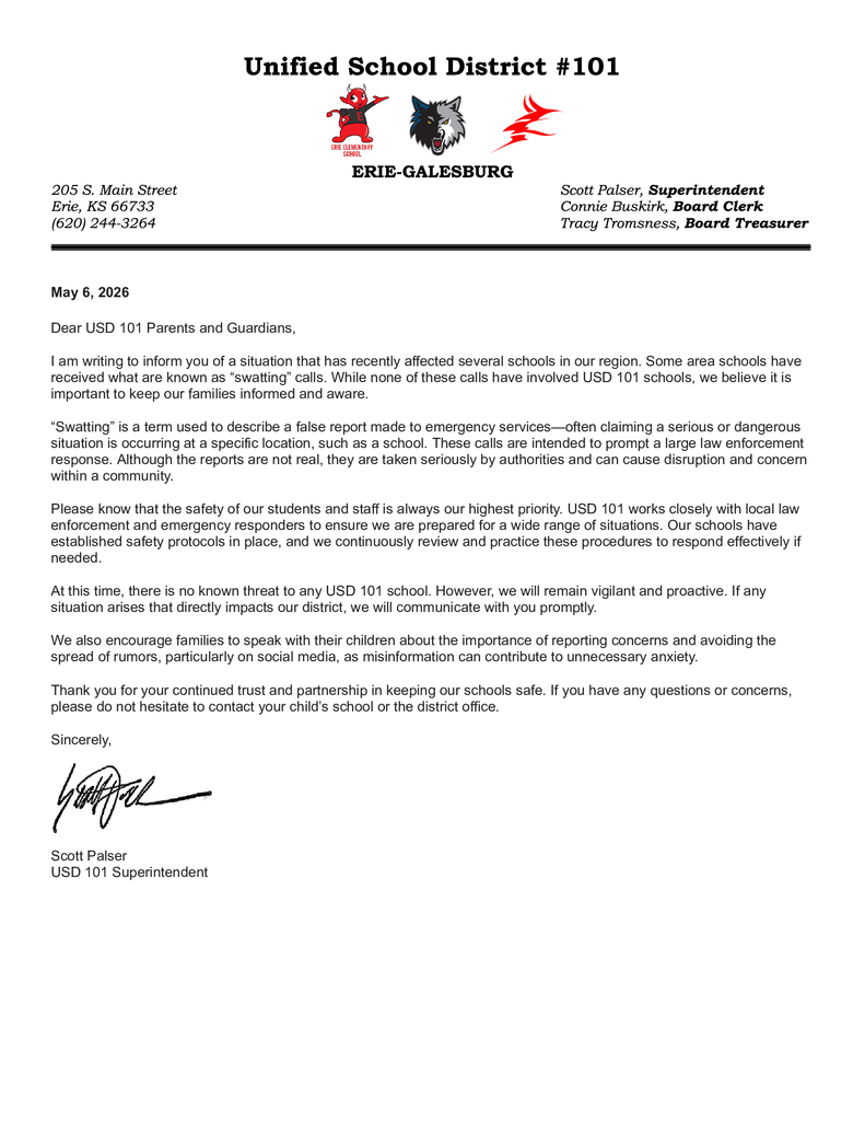 Letter from Superintendent