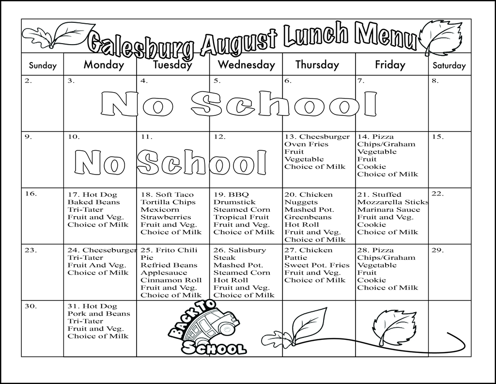 GMS August Lunch Menu