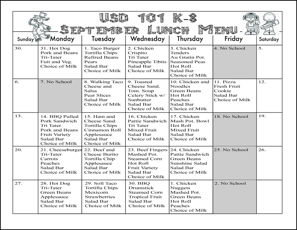 September Lunch Menu
