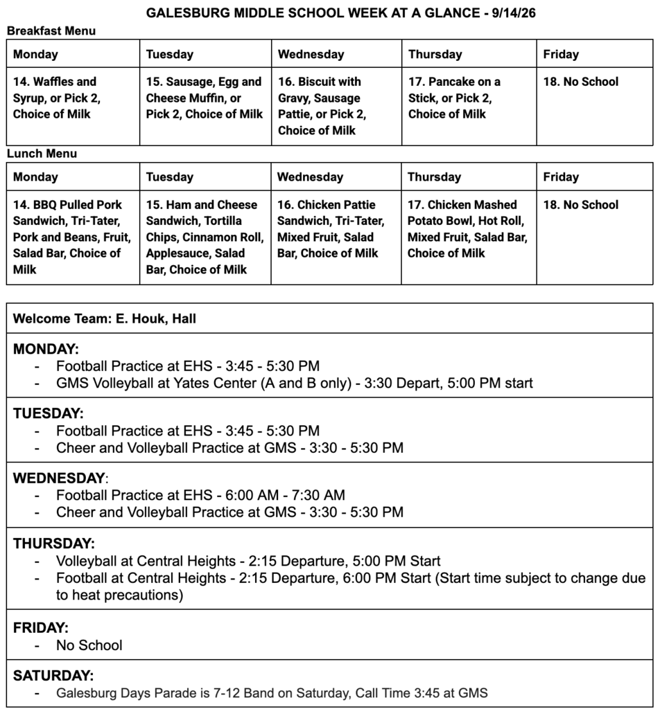 9/14/26 Week at a Glance