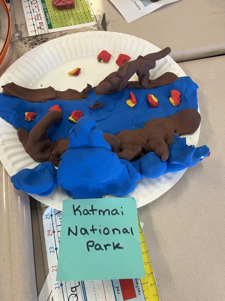 A model of the Katmai National Park that students made out of  clay.