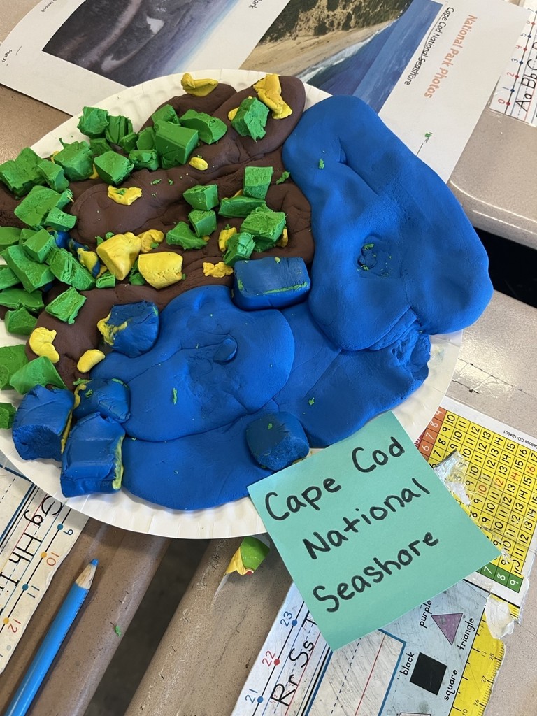 A model of the Cape Cod National Seashore that students made out of  clay.