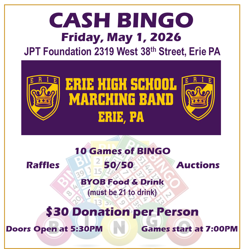 Erie High School Marching Band Cash Bingo Flyer.