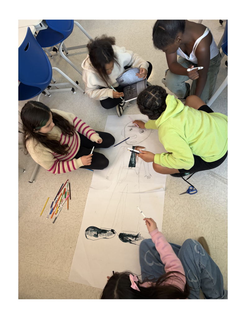 Students drawing Ichabod Crane.