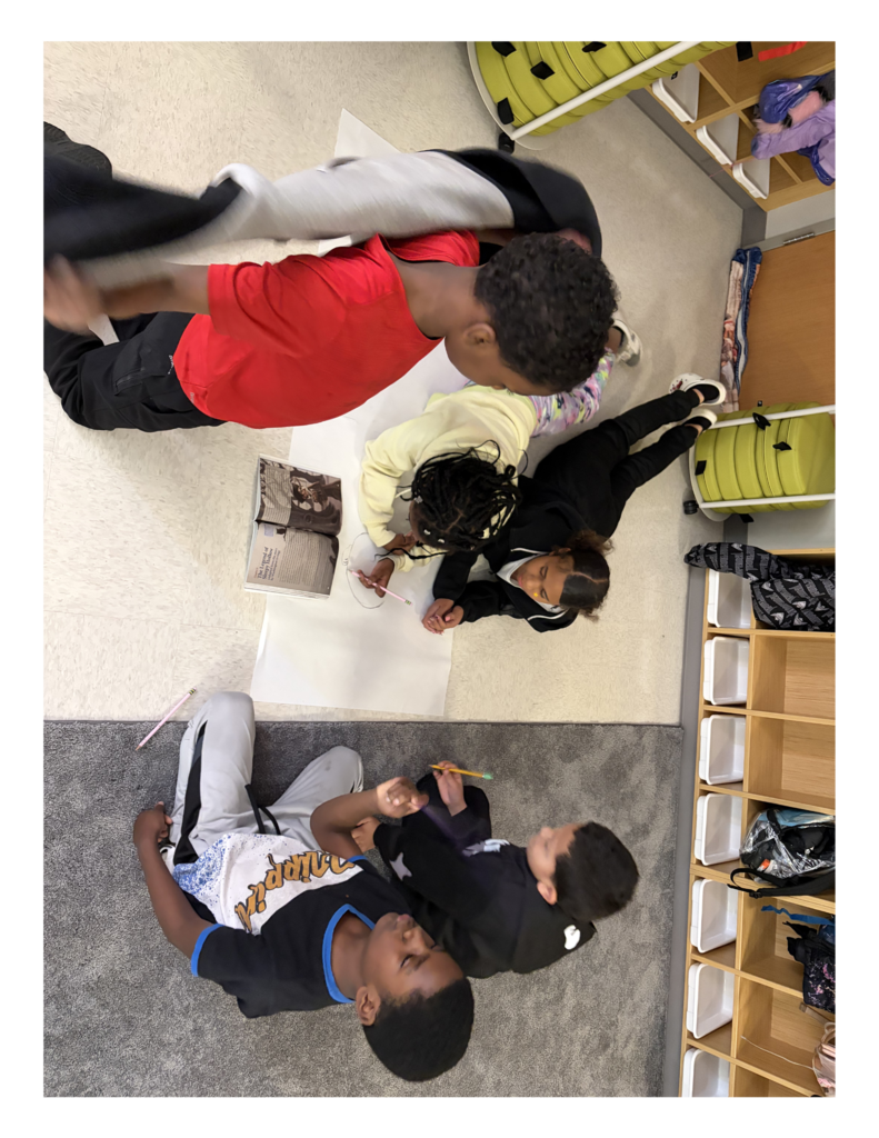 Students drawing Ichabod Crane.