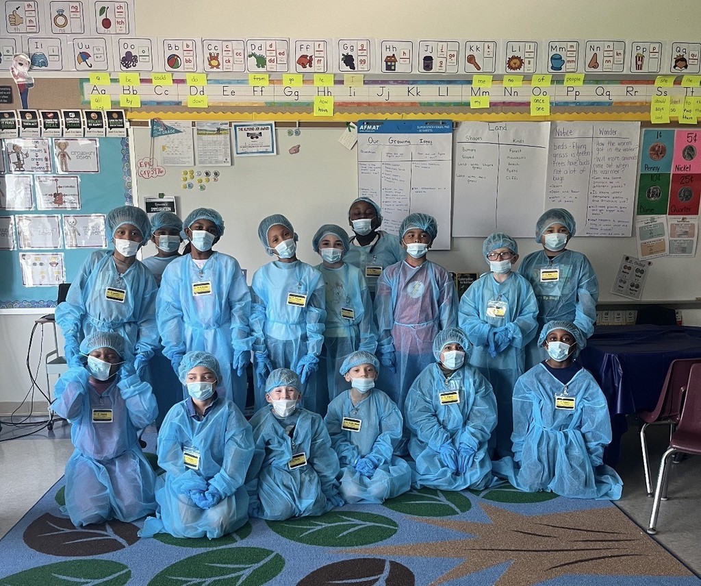 Second Graders Pretending to be Doctors in their Doctor Gear!